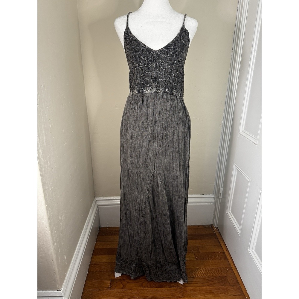 Cottagecore Women's‎ Dress Size Large Gray/Black Maxi Spaghetti Straps
